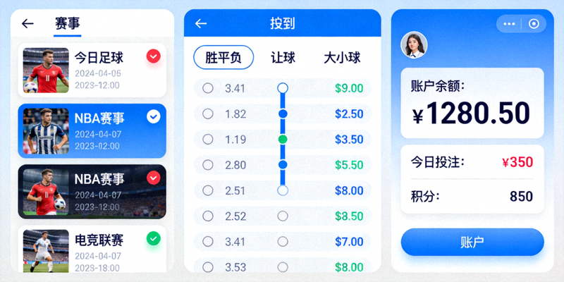 凯云体育模拟器主界面，展示赛事列表、投注区和账户信息栏