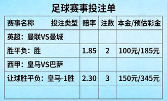 模拟投注单填写示例，包含赔率与预估彩金
